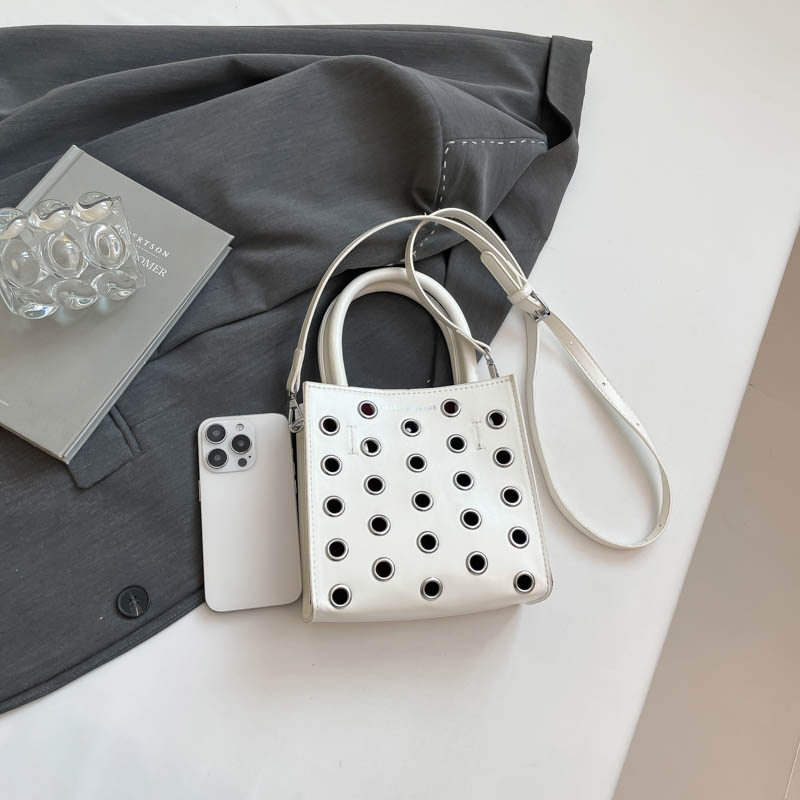 2026-May Women's Rivet&Eyelet Hollow Out Square Handbag Convertible Shoulder&Crossbody Bag