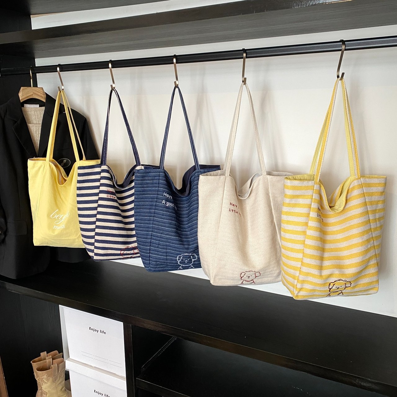 Striped canvas bag large capacity casual shoulder bag crossbody bag